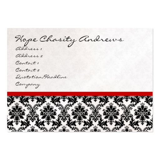 Black and White Damask Floral  with Red Ribbon Business Cards