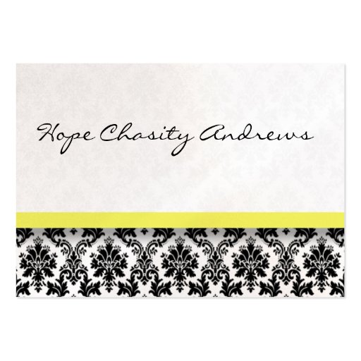 Black and White Damask Floral  with Yellow Ribbon Business Cards (back side)