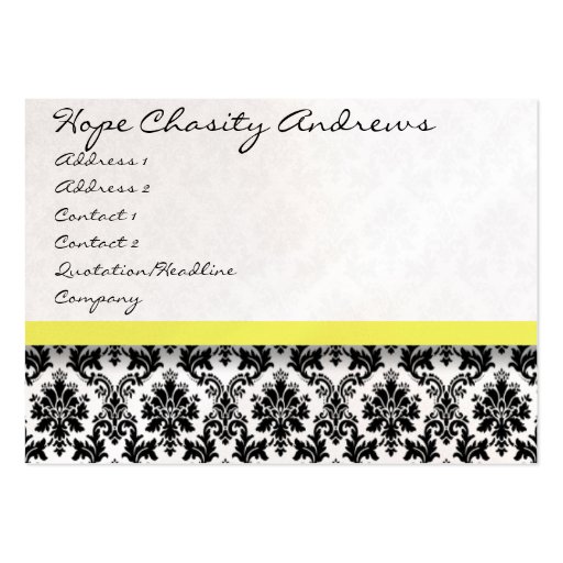 Black and White Damask Floral  with Yellow Ribbon Business Cards (front side)