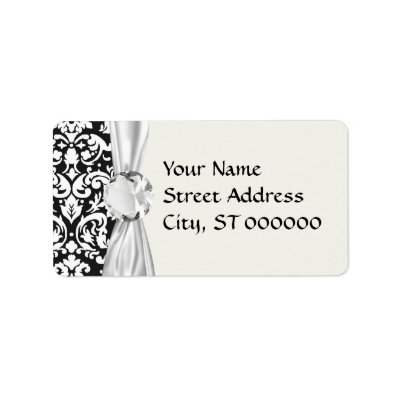 black and white damask flourish address label