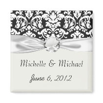 black and white damask flourish fridge magnet