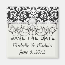 black and white damask flourish magnet
