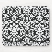 black and white damask flourish mousepads