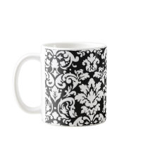 black and white damask flourish coffee mugs