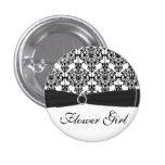 Black and White Damask Flower Girl Pin