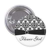 Black and White Damask Flower Girl Pin