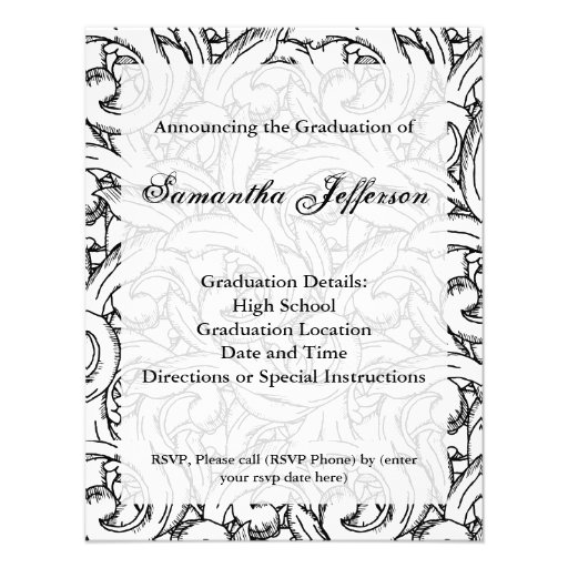 Black and White Damask Graduation Invitation