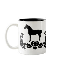 Black and White Damask Horse Mugs