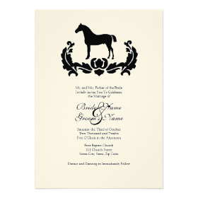 Black and White Damask Horse Wedding Invitation