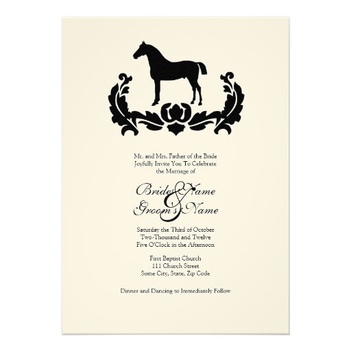 Black and White Damask Horse Wedding Invitation