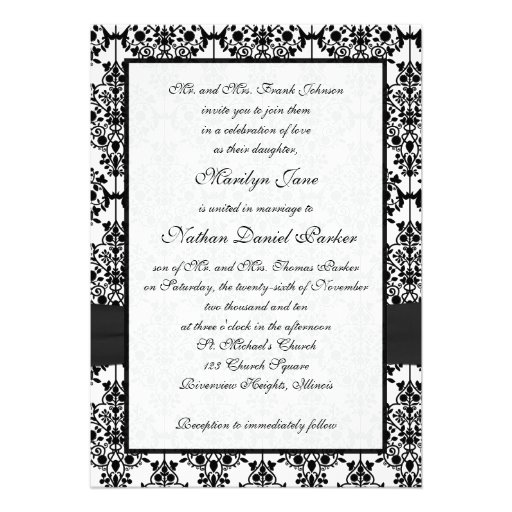 Black and White Damask II Wedding Invitation