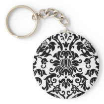 Black and White Damask Key Chain