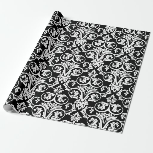 Black and White Damask Large Pattern Print Wrapping Paper Zazzle