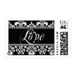 Black and White Damask Love Postage Stamps