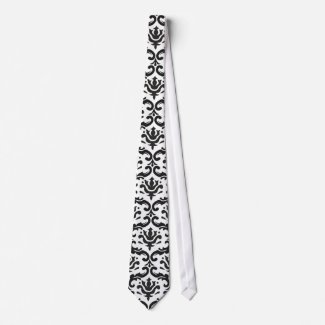 Black and White Damask Men's Tie
