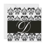 BLACK AND WHITE DAMASK MONOGRAM PERSONALIZED INVITATIONS