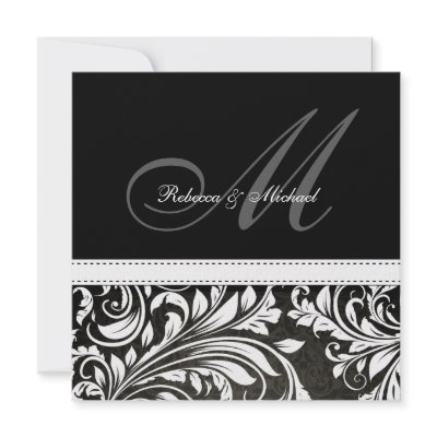 Black and White Damask Monogram Invitations