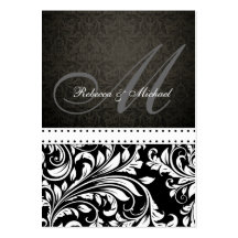 Black and White Damask Monogram RSVP Cards Business Cards