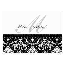 Black and White Damask Monogram RSVP Cards Business Card Template