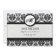 Black and White Damask Monogram Save The Date Card invitation