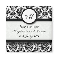 Black and White Damask Monogram Save The Date magnet