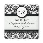 Black and White Damask Monogram Save The Date Magnet