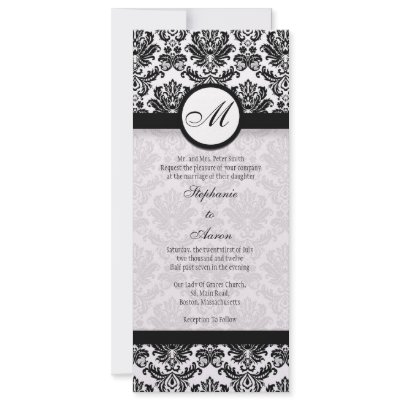 Black and White Damask Monogram Wedding Invitation