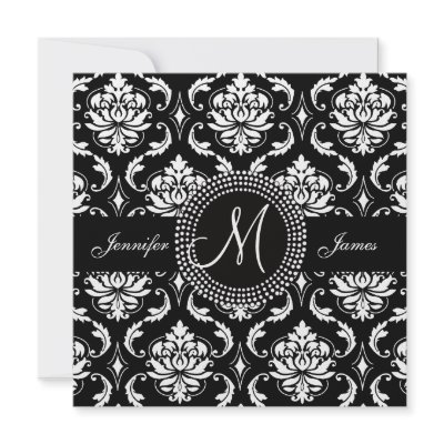 Black and White Damask Monogram Wedding Invitation