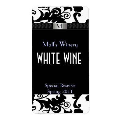 Black and White Damask Monogram Wedding Labels