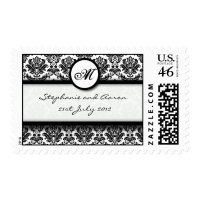 Black and White Damask Monogram Wedding Stamp