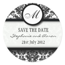 Black and White Damask Monogram Wedding Sticker