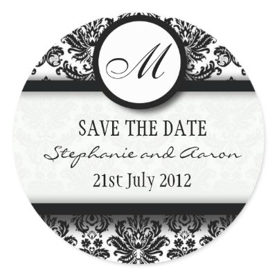 Black and White Damask Monogram Wedding Sticker
