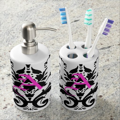Black And White Damask Pattern Bathroom Sets Zazzle