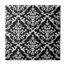 Black and White Damask Pattern Ceramic Tiles
