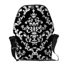 Black and White Damask Pattern Commuter Bags