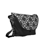 Black and White Damask Pattern Messenger Bag