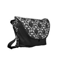 Black and White Damask Pattern Messenger Bag