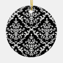 Black and White Damask Pattern Christmas Tree Ornaments
