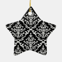 Black and White Damask Pattern Ornament