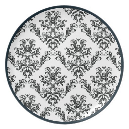 Black and white Damask Pattern Plate Zazzle