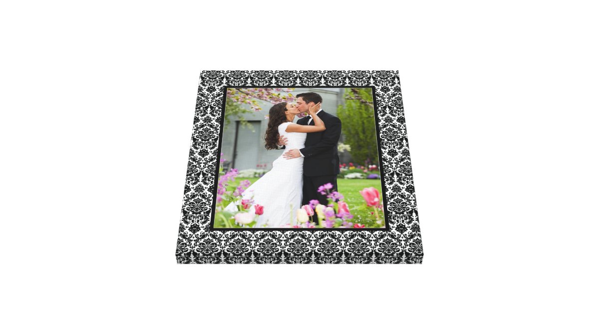 black and white damask photo frame canvas print zazzle wedding save the date and invitations