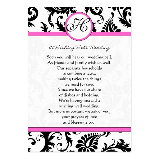 Black and White Damask Pink Trim Wishing Well Business Card Templates (front side)