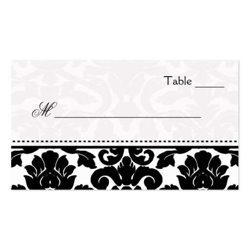 Black and White Damask Place Cards Business Card Template (front side)