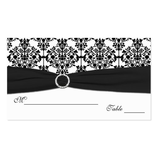 Black and White Damask Placecards Business Card (back side)