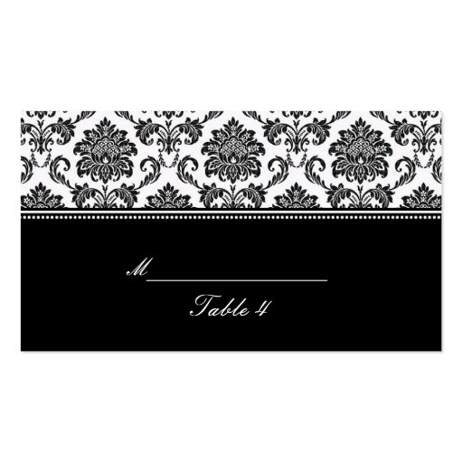 Black and White Damask Placecards Business Card (front side)