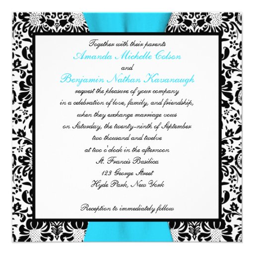 Black and White Damask PRINTED Ribbon Personalized Announcements