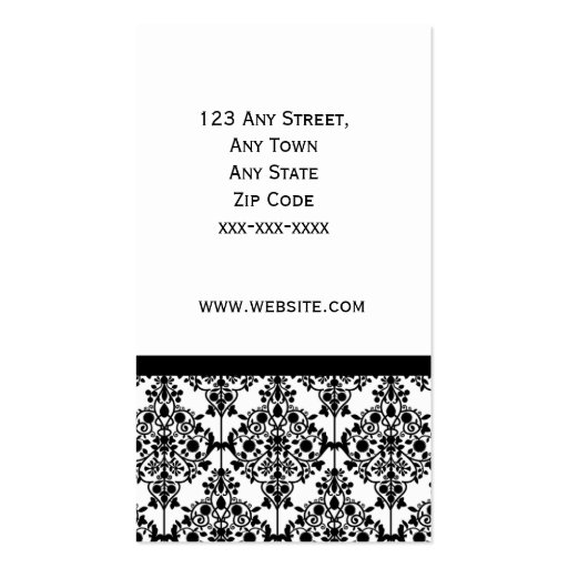 Black and White Damask Professional Business Card (back side)