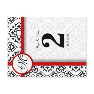 Black and White Damask Red Trim Table Number Post Cards