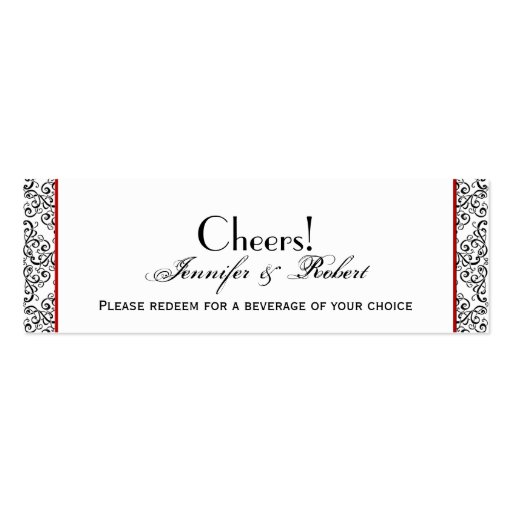 Black and White Damask Red Wedding Drink Ticket Business Card