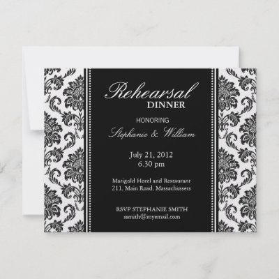 Black and White Damask Rehearsal Dinner Card Custom Announcements